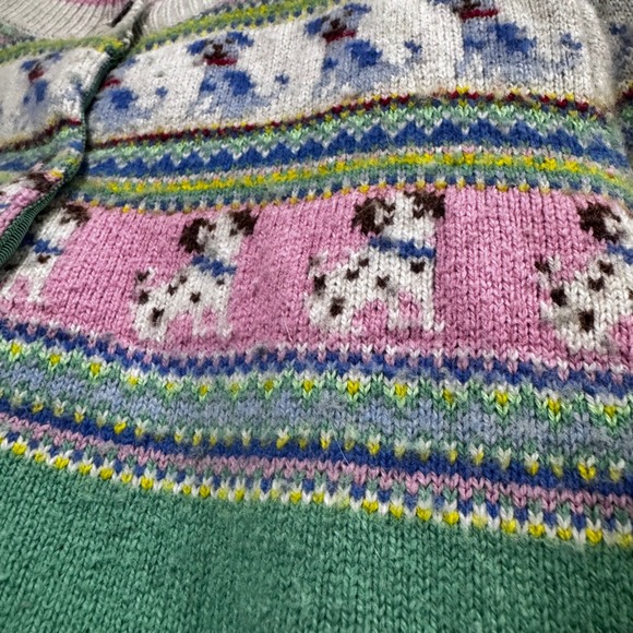 Mini Boden Girls Dog Fair Isle Knit Cardigan Green Pink 11-12Y Wool Blend Read! - Picture 8 of 9